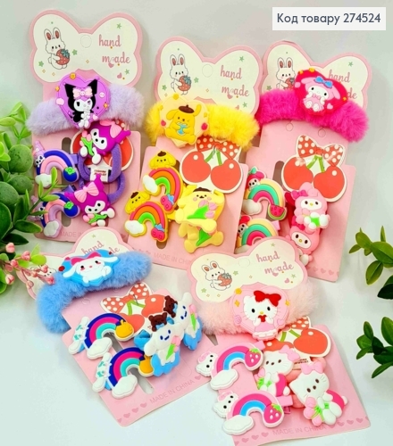 Набор детской: "Зверята", заколка Стрела (2шт), Резинка (3шт), Яркие цвета в ассорт. 274524 фото 1