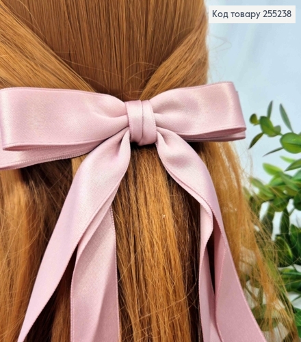 Бант РОЗОВЫЙ, атласный, двойной с длинными хвостами, на заколке автоматик, размер 15*23см. 255238 фото 2