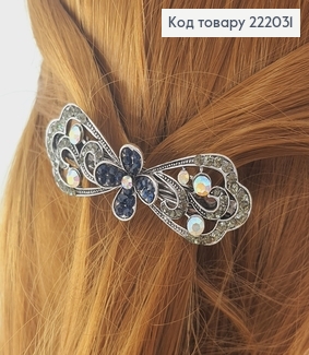 Заколка автомат металл Бантик серебряный 222031 фото