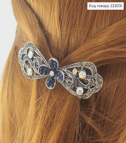 Заколка автомат металл Бантик серебряный 222031 фото 1