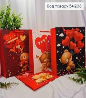 Пакет бумажный с 3D наклейкой "Медвежонок с Воздушными шариками", 32*26*10см, в ассортименте 541208 фото