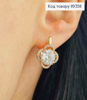 Серьги "Цветок Эдема" с Блестящим камнем, 1,5см, английская застежка, Xuping 18K 119358 фото