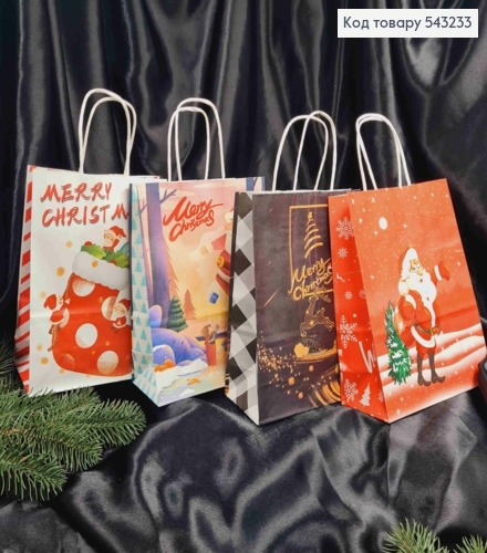 Пакет крафтовый Новогодний "Merry Christmas" в ассортименте, 22*16*8см 543233 фото 1
