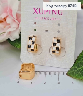 Серьги квадратные, "Шах и Мат", ширина 6мм, длина 1,1см, XUPING 18K 117461 фото