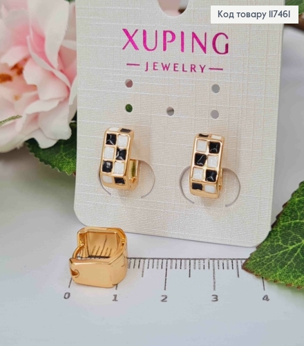 Серьги квадратные, "Шах и Мат", ширина 6мм, длина 1,1см, XUPING 18K 117461 фото 1