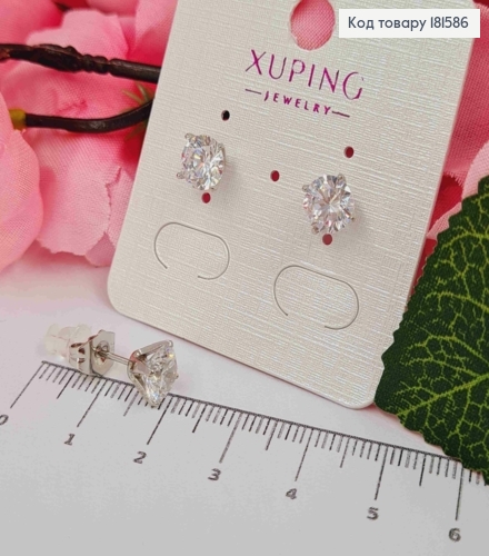 Серьги родованные гвозди, Блестящий камешек, ,7мм, Xuping 181586 фото 1