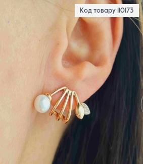 Сережки гвіздки з Блискучими камінцями та Перлинкою, 1,2см, Xuping 18К 110173 фото