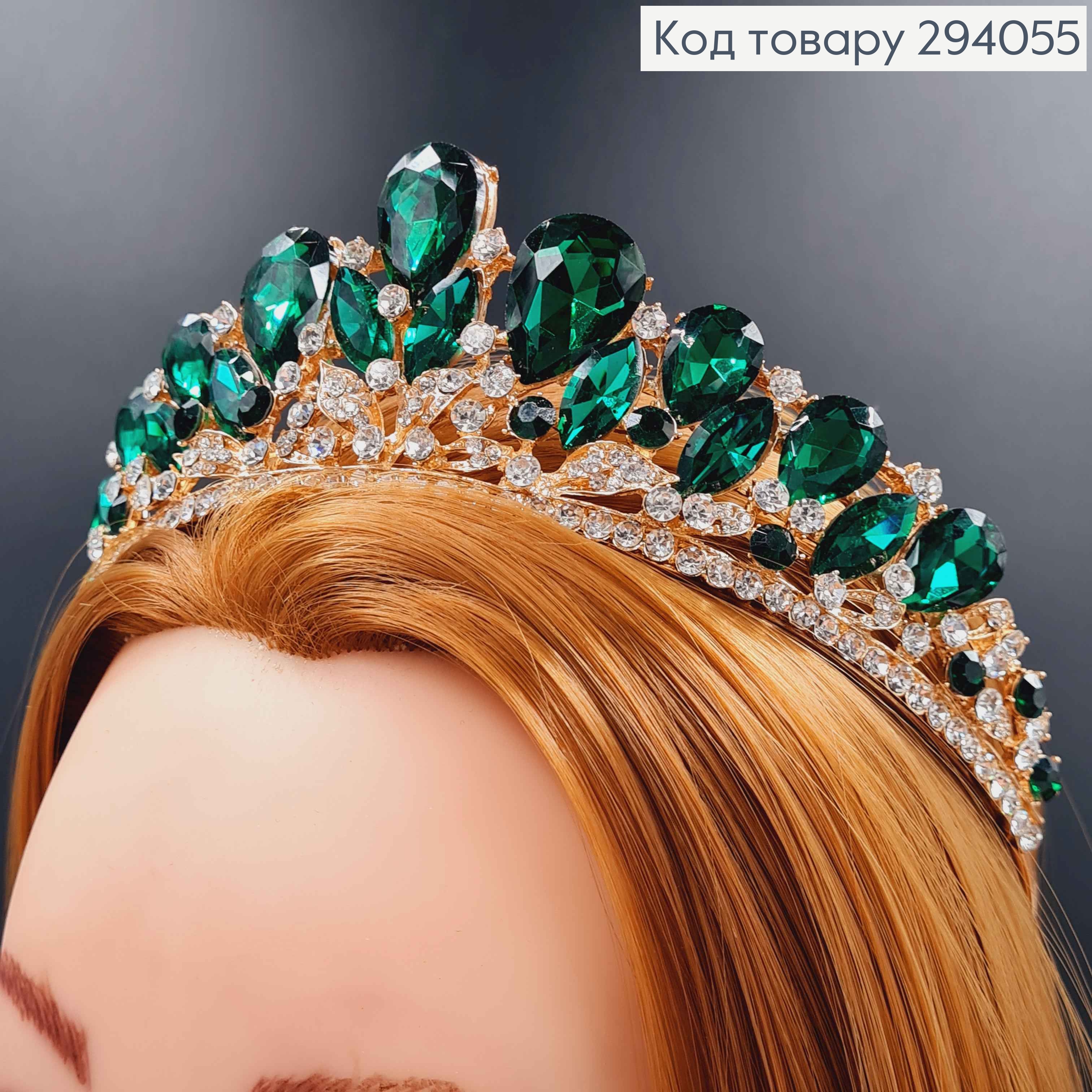 Тиара под золото, "Викторианская" с зелеными камешками. 294055 фото 3