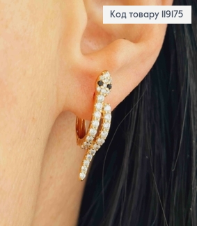 Сережки кільця "Змії" з Блискучими камінцями, діаметр 1,2, довжина 2,6см,  XUPING 18К 119175 фото