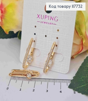 Серьги стрелы с Камешками в один ряд и Блестящим камнем в середине, 2,3см, англ застежка, XUPING 18K 117732 фото