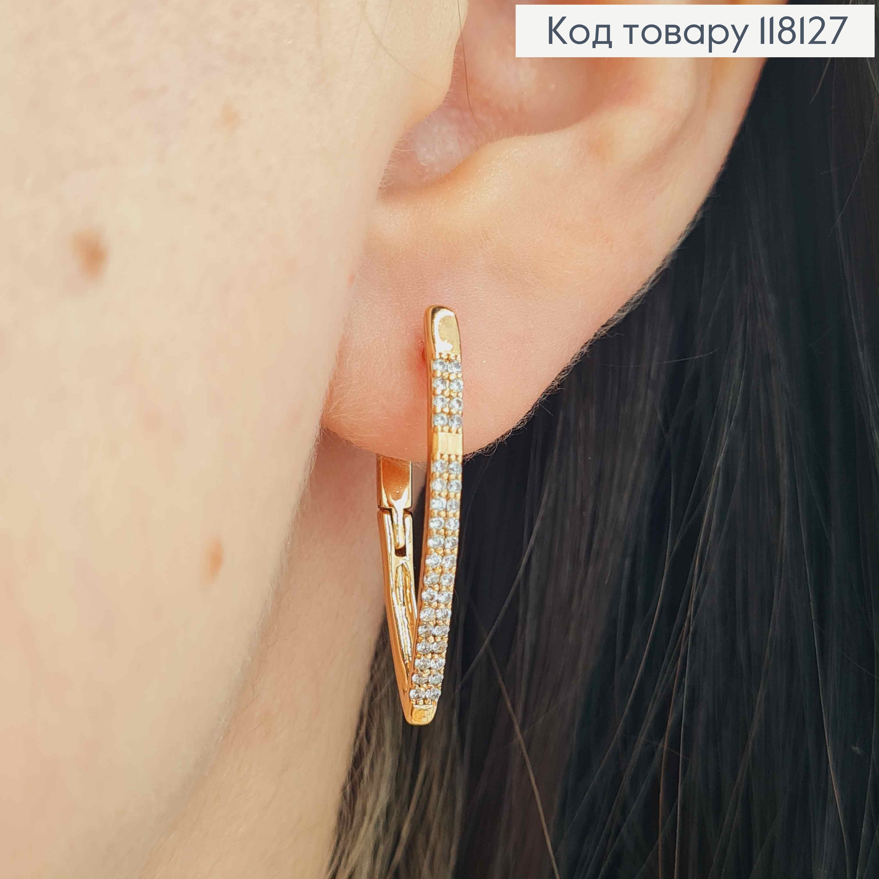 Серьги стрелы украшены яркими камешками в два ряда, длина 2,7см, англ. застежка, Xuping 18К 118127 фото 1