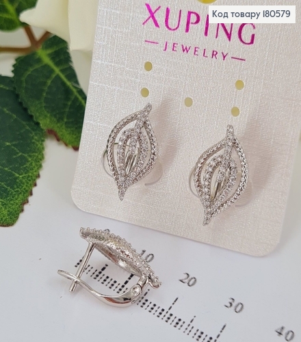 Срьги Листик  в камнях 2*1,2см (англ.застежка) родированые Xuping 180579 фото 2