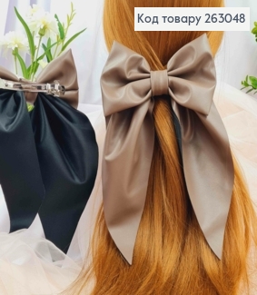Бант из эко-кожи КОРИЧНЕВЫЙ на заколке автоматик, размер 15*14см., Украина 263048 фото