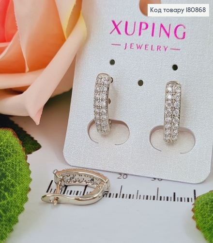 Сережки родированые Пластинка с двумя рядами камней (англ.застежка), 1,7*0,4см, Xuping 180868 фото 2