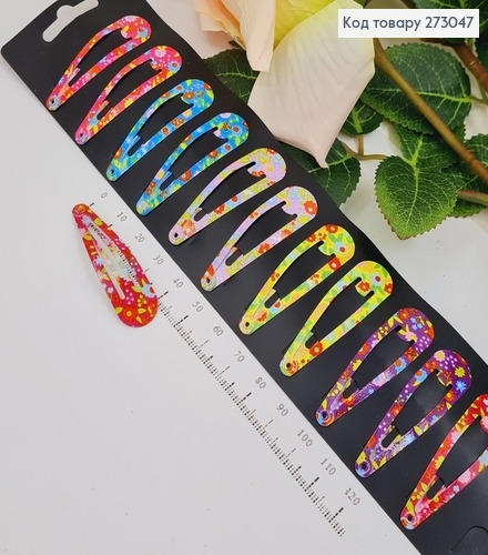 Заколка тік так кольорові квіточки 12 шт/уп 273047 фото 1