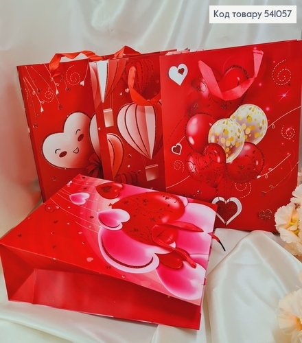 Пакет бумажный средний  сердца блеск 31,5х26см в асс. 541057 фото 1