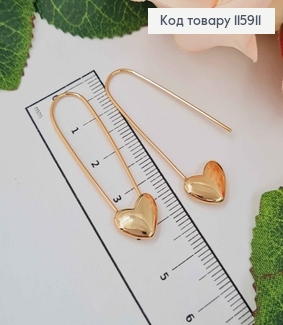 Сережки-шпильки, з Сердечком, 4см, Xuping 18K 115911 фото