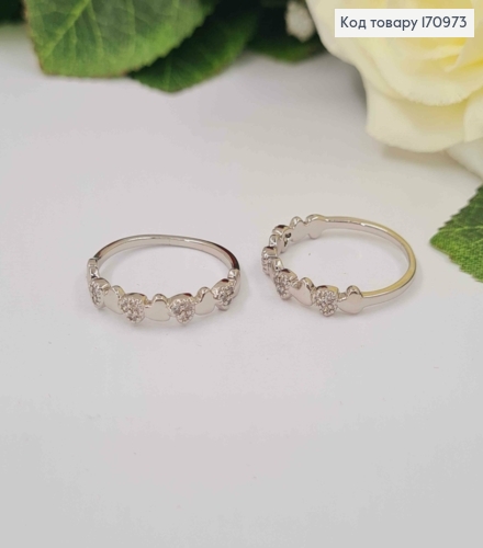 Кольцо родованное, с сердечками и камнями, Xuping 18K 170973 фото 1