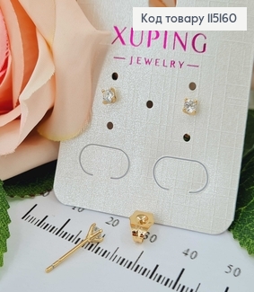 Серьги гвоздики, с камешком 3мм, Xuping 18K 115160 фото