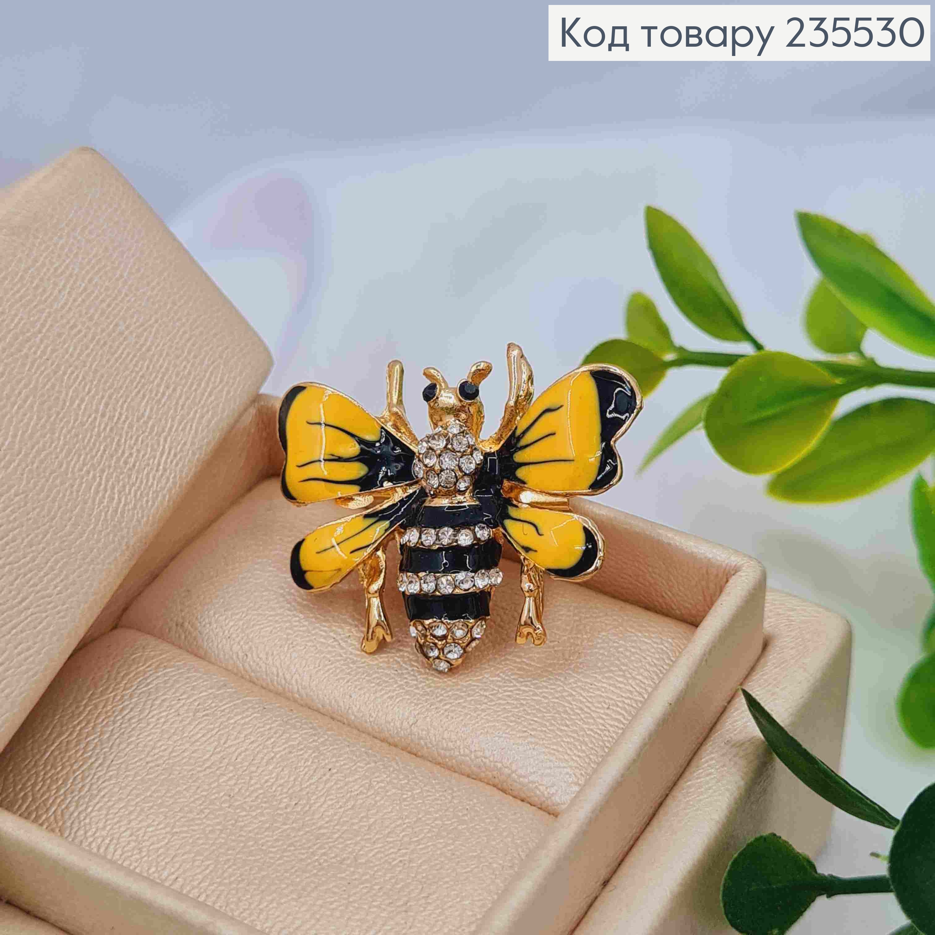 Брошь ПЧЕЛКА золотая с черным, в камнях, размер 2,3*3см 235530 фото 1