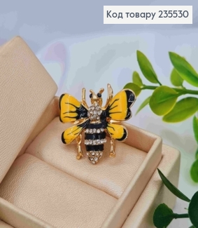 Брошь ПЧЕЛКА золотая с черным, в камнях, размер 2,3*3см 235530 фото
