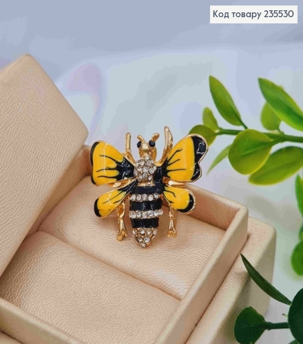 Брошь ПЧЕЛКА золотая с черным, в камнях, размер 2,3*3см 235530 фото 1