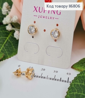 Серьги гвоздики, с Белым камнем в оправе, 7мм, Xuping 18K 116806 фото