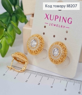 Серьги "Райская Богемия" с Блестящим камешком, 1,5см, английская застежка, Xuping 18K 118207 фото