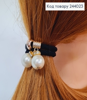 Резинка чорна з двома перлинками  244023 фото