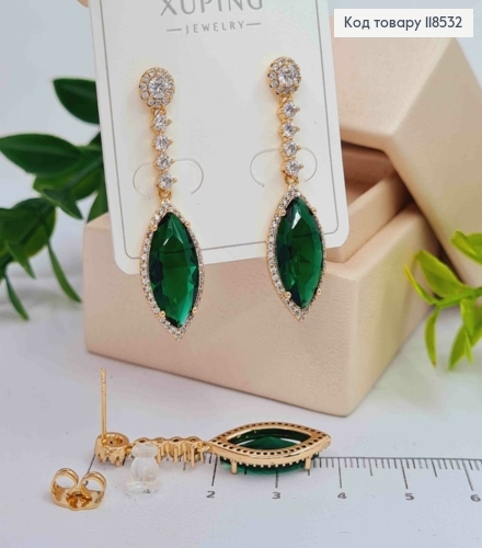 Серьги гвозди, с подвесным Зеленым камешком Капелькой, 3,8см XUPING 18K 118532 фото 2