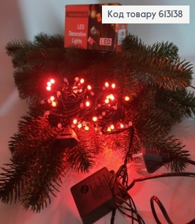 Гирлянда мини шар черная проволока 9 м 100 LED красная( с удлинителем) 613138 фото