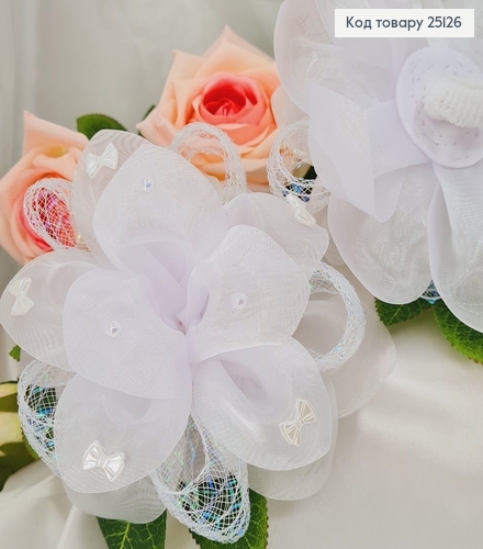 Бант большой обьемный с бусинками и бантиками фатин 13 см, ручная робота Украина 25126 фото 1