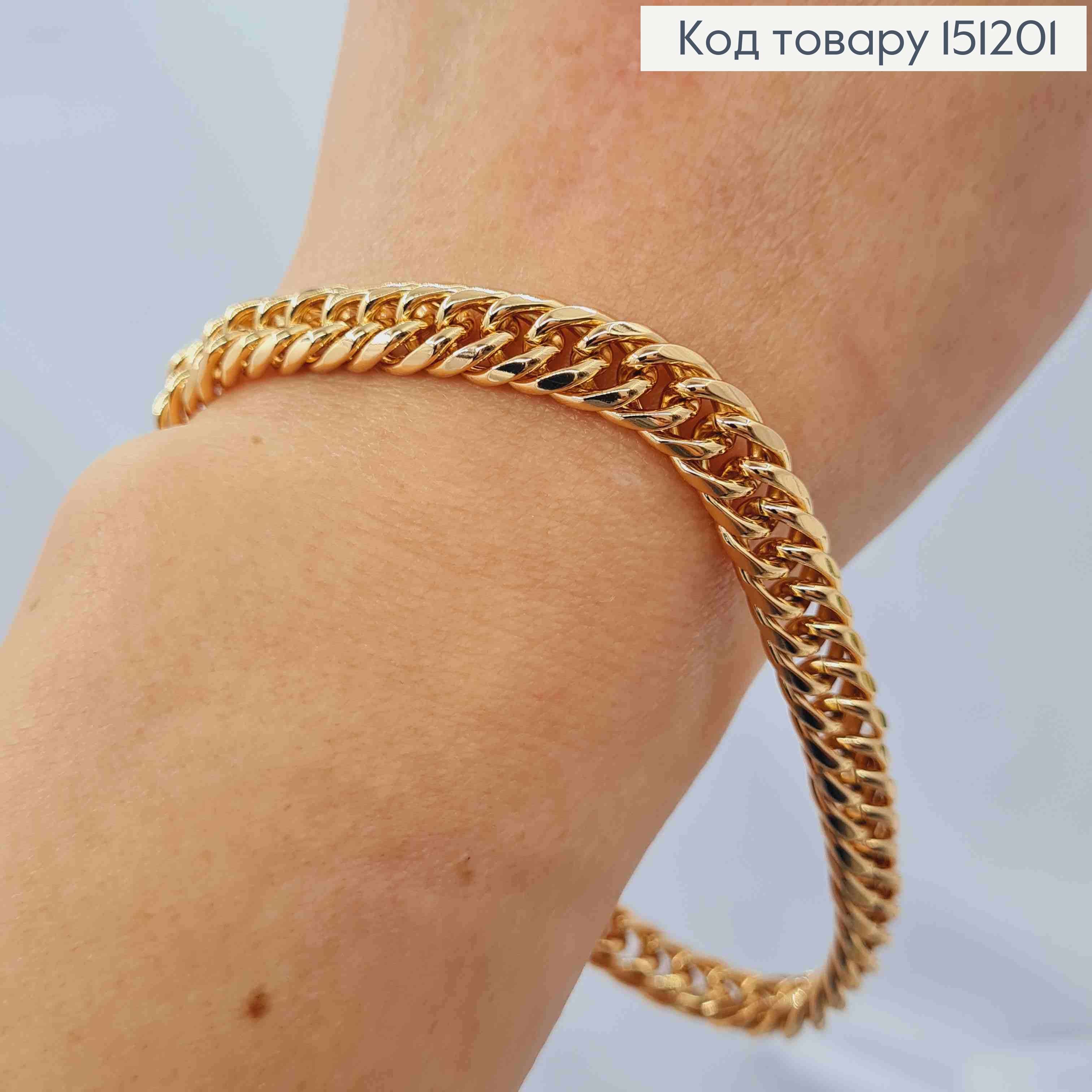 Браслет ПАНЦИРНОЕ ПЛЕТЕНИЕ, ширина 8мм, длина 22см, Xuping 18K 151201 фото 2