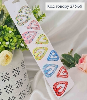 Заколки тік-так 5см, подвійні Сердечки в горошок, 10шт/уп 273169 фото