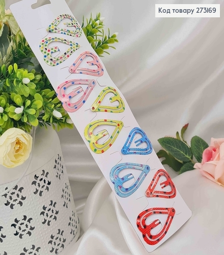 Заколки тік-так 5см, подвійні Сердечки в горошок, 10шт/уп 273169 фото 1