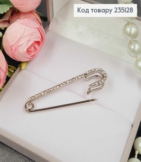 Брошка Шпилька в камушках 5.5*1.5 см, серебряный цвет. 235128 фото