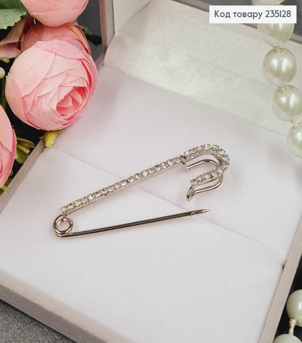 Брошка Шпилька в камушках 5.5*1.5 см, серебряный цвет. 235128 фото 1