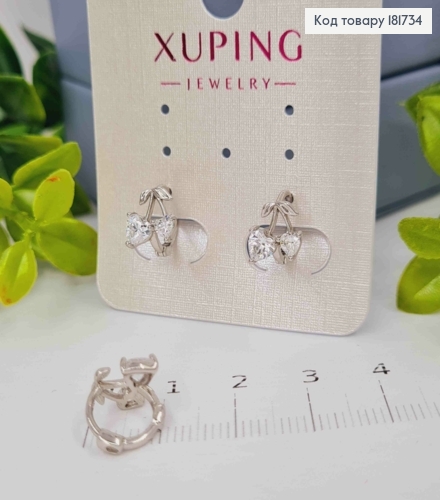 Сережки родовані кільця, "Вишневе Серце" з Блискучими камінцями, 1см, Xuping  181734 фото 2