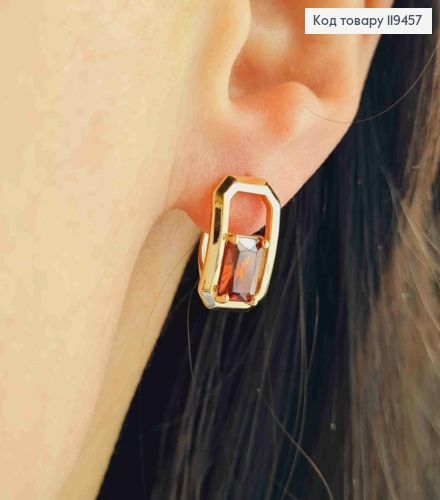 Сережки "Роуз" з Червоним каменем, 1,5см, англійська застібка, Xuping 18К 119457 фото 1