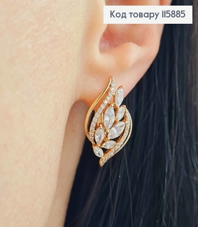 Серьги, "Роскошь" с веточкой в камнях, 2,5см, англ. зам. Xuping 18K 115885 фото