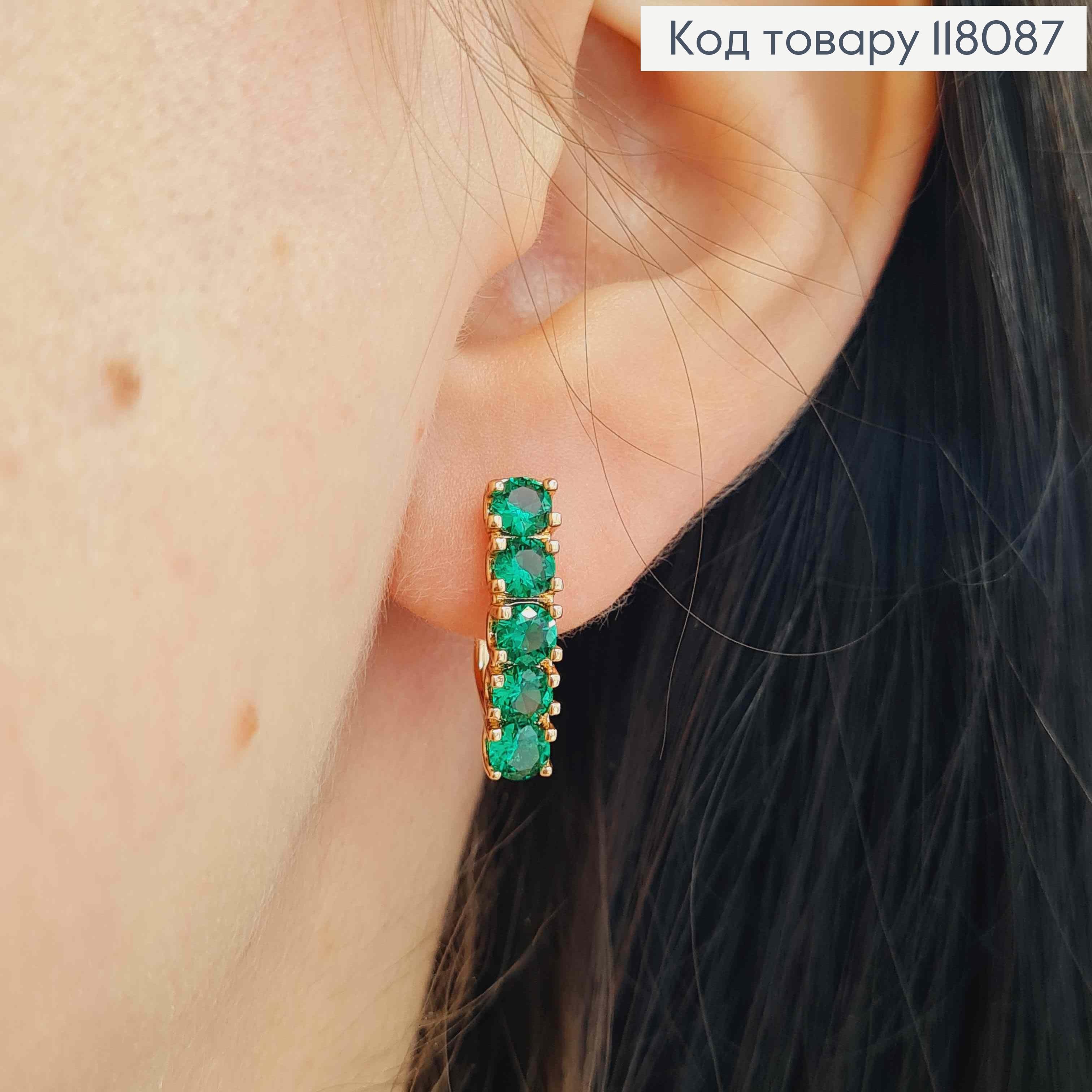Серьги "ВЕНЕРА" украшены Зелеными камешками, 1,7см, английская застежка, Xuping 18К 118087 фото 1