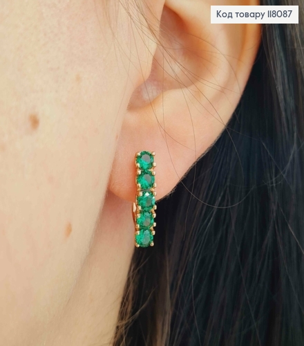 Серьги "ВЕНЕРА" украшены Зелеными камешками, 1,7см, английская застежка, Xuping 18К 118087 фото 1