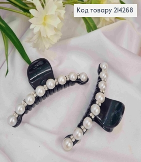 Краб пластик, глянцевый, Дуга с Блестящими камешками и Бусинками, 9см, Черного цвета 214268 фото