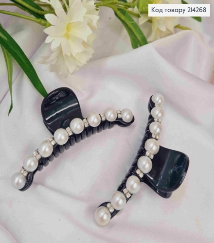 Краб пластик, глянцевый, Дуга с Блестящими камешками и Бусинками, 9см, Черного цвета 214268 фото 1