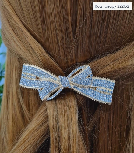 Заколка автоматик "НЕЖНЫЙ БАНТИК" с блестящими камнями, 8см, Золотого цвета. 222162 фото 2