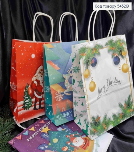 Пакет крафтовий Новорічний "Merry Christmas" в асортименті, 27*21,5*11см 543219 фото 1