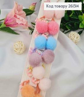 Набор резинок (20шт), ПУШОК + КОРОНА, яркие цвета, резинка 3см, пушок 2см 261314 фото