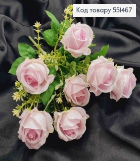 Искусственная композиция Розы, бледно-сиреневого цвета, 7 веточек на металлическом стержне, высота 34см. 551467 фото