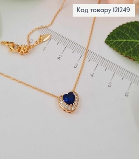 Цепочка с подвеской Сердечком с Синим камешком, 1см, длина 45+3см, Xuping 18K 121249 фото