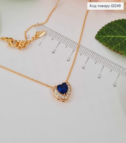Цепочка с подвеской Сердечком с Синим камешком, 1см, длина 45+3см, Xuping 18K 121249 фото 1